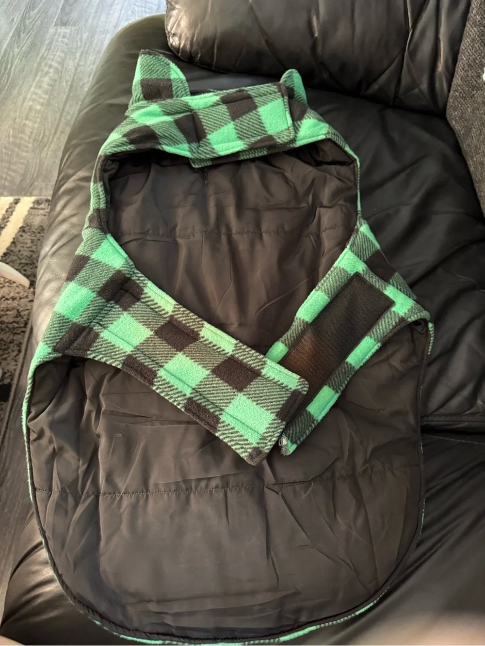 Green & Black Plaid Fleece Dog Coat with Pocket